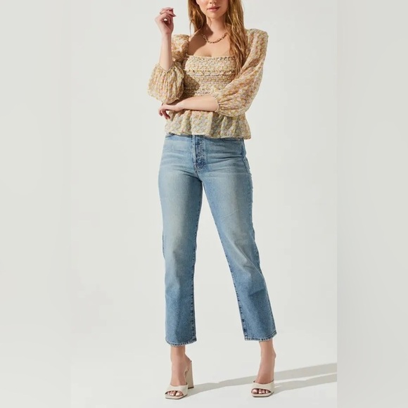 NWT ASTR THE LABEL Floral Smocked Peplum Top in Orange Purple Multi Sz. M - Picture 10 of 10